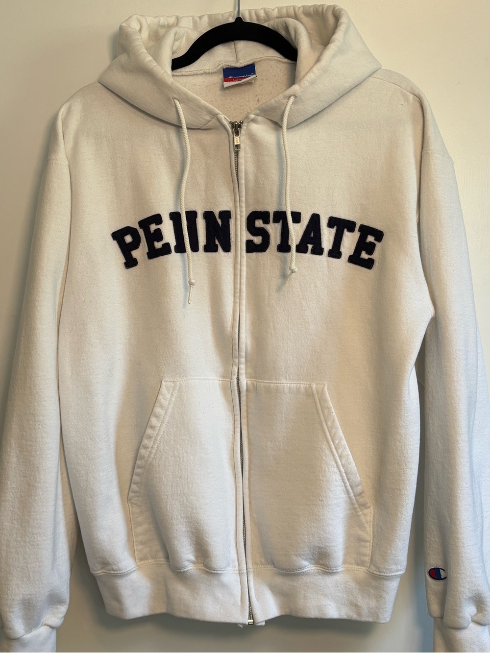 Vintage White Penn State Champion Full-Zip Hoodie | Size Medium